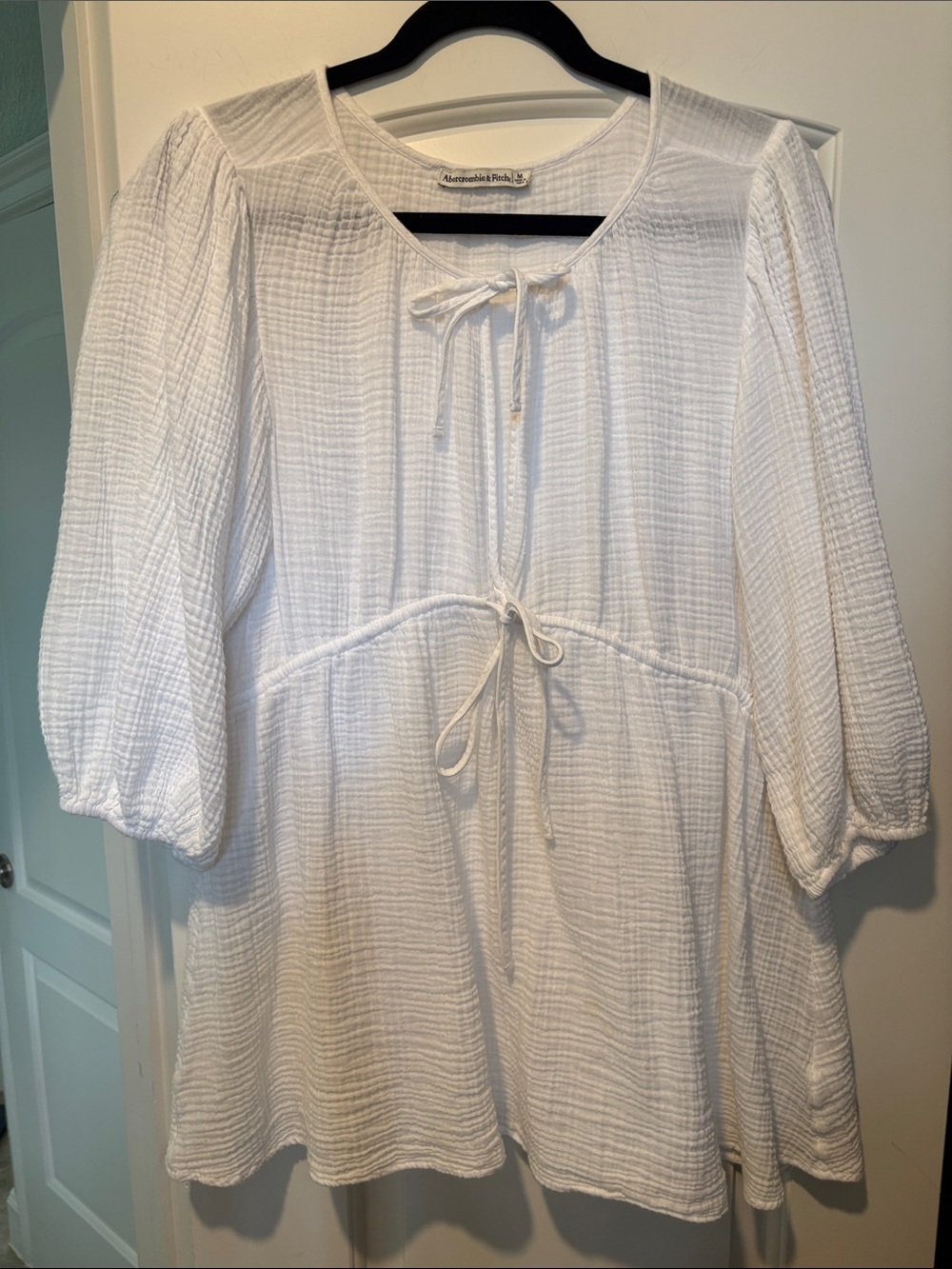 Abercrombie & Fitch White Gauze Tie-Waist Peasant Tunic